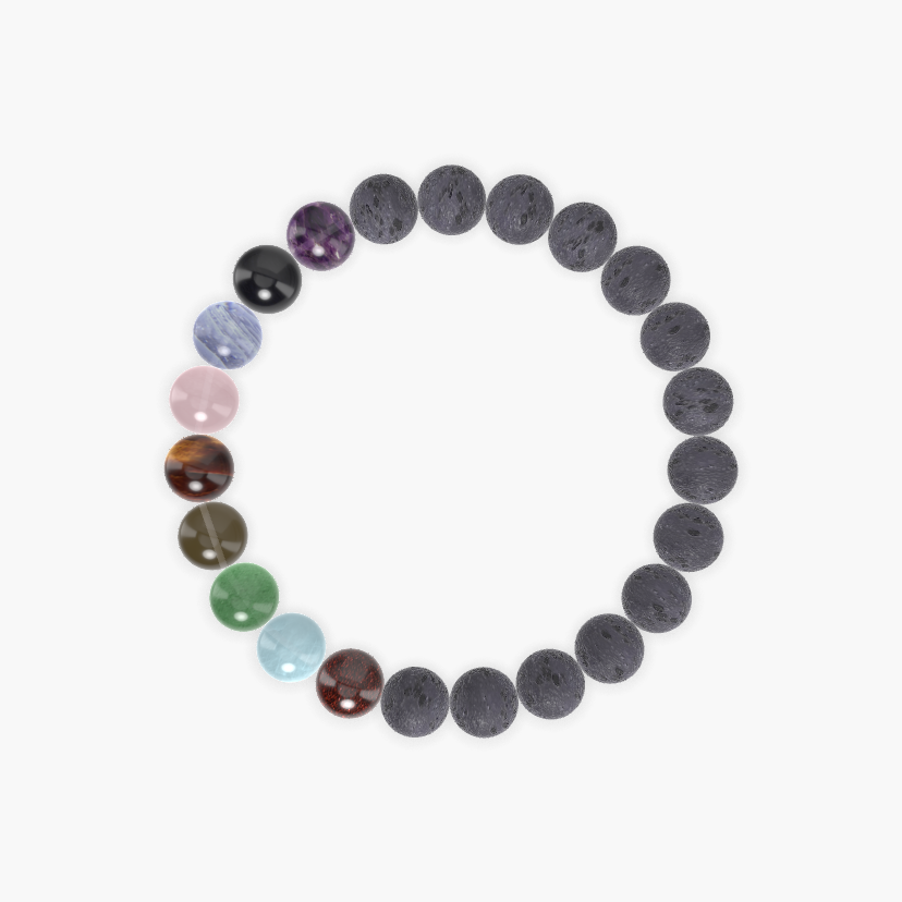 Lava Rock, Amethyst, Black Tourmaline and more Gemstone Bracelet
