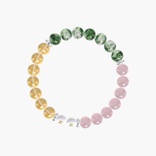 Rose Quartz, Moss Agate, and Citrine Gemstone Bead Bracelet