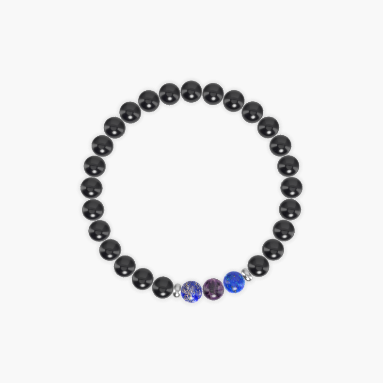Black Tourmaline, Lapis Lazuli and Amethyst Bracelet
