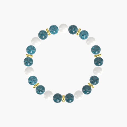 Apatite and White Jade Gemstone Bead Bracelet