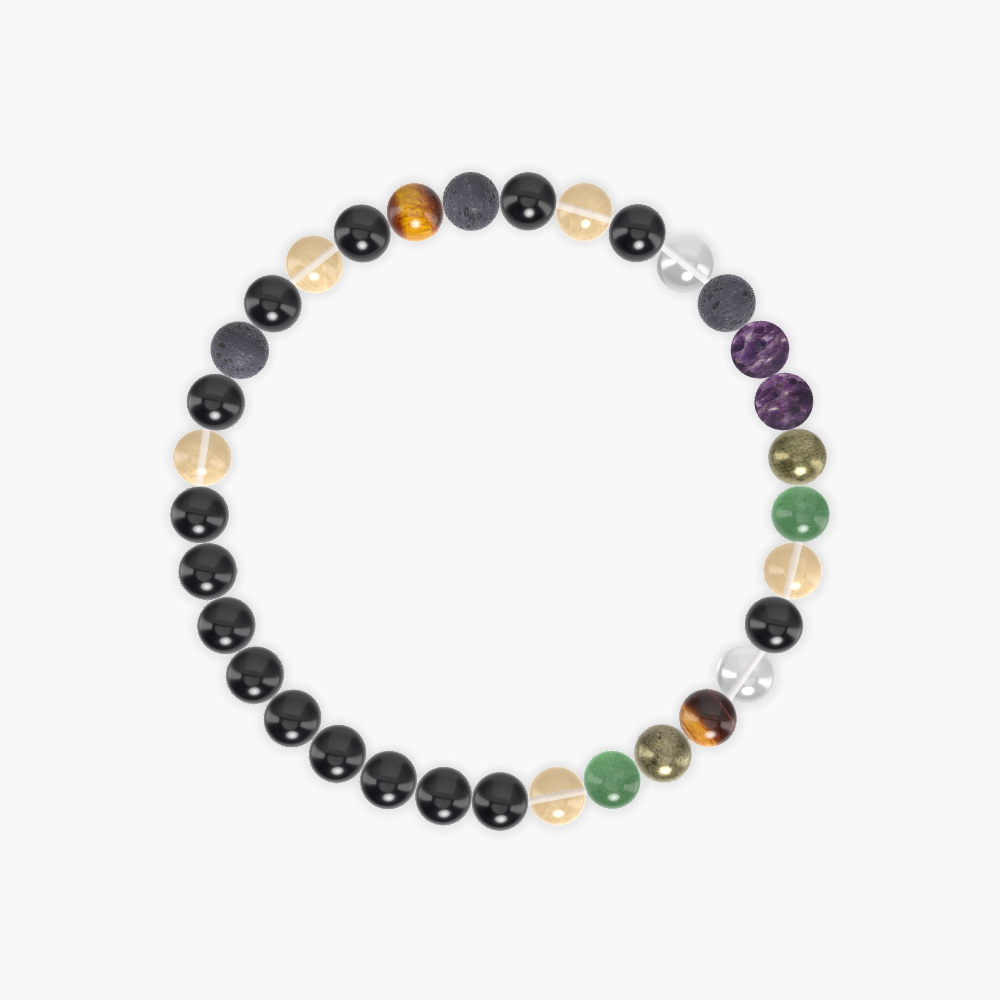 Black Tourmaline, Citrine, Lava Rock and more Gemstone Bracelet