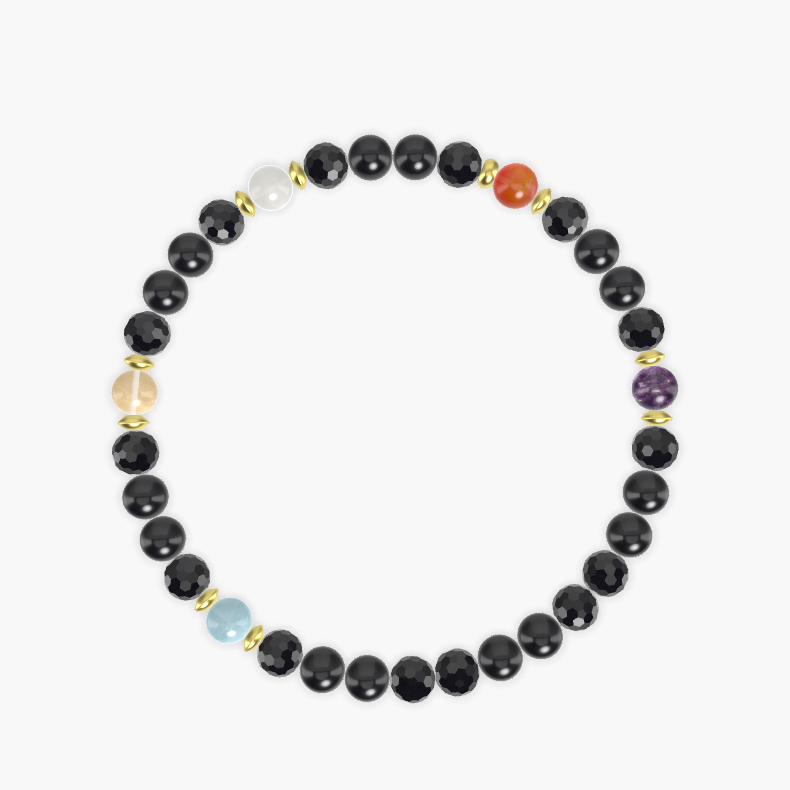 Black Tourmaline, Amethyst, Carnelian and more Gemstone Bracelet