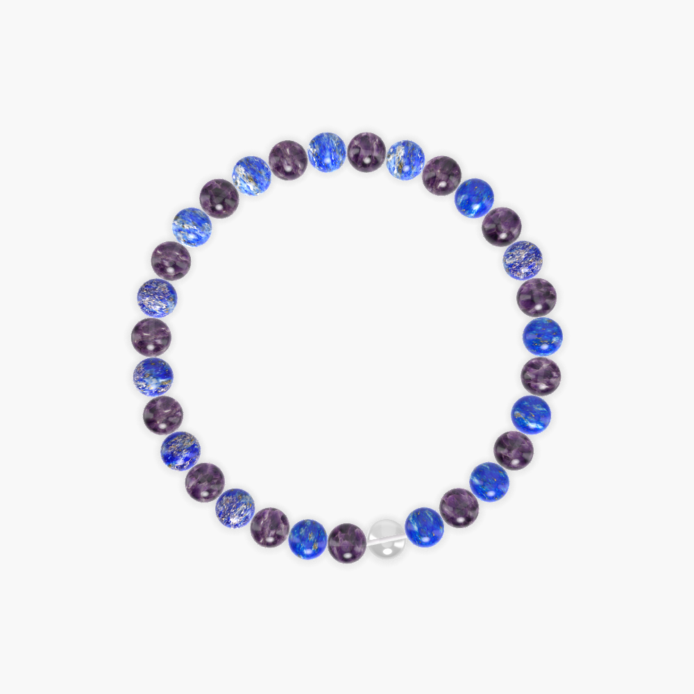 Amethyst, Lapis Lazuli and Clear Quartz Bracelet