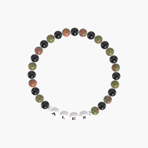 Unakite and Black Obsidian Bracelet