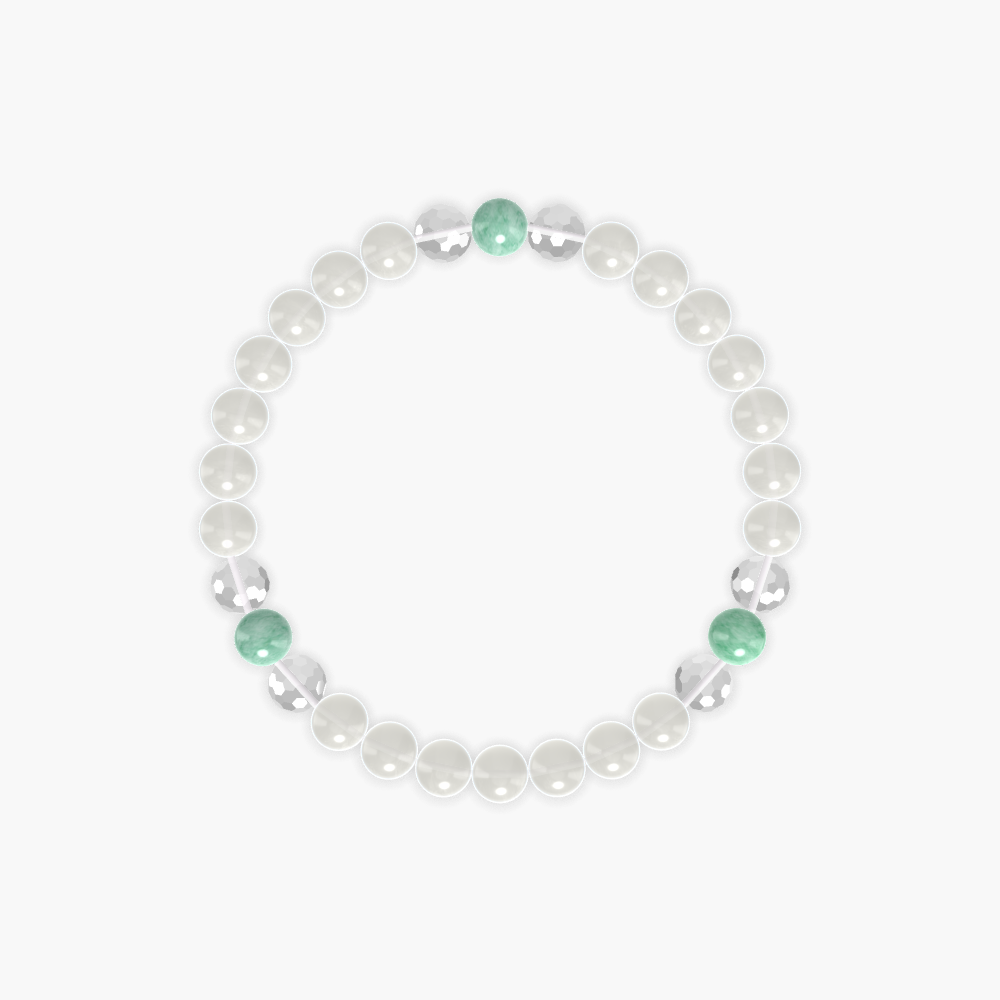 Moonstone, Clear Quartz and Green Jade Bracelet