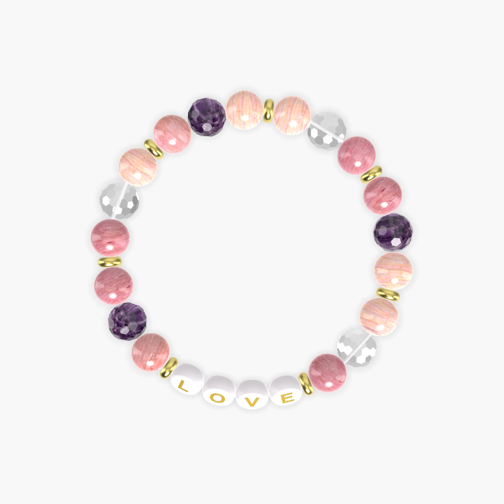 Rhodonite, Clear Quartz and Amethyst Bracelet