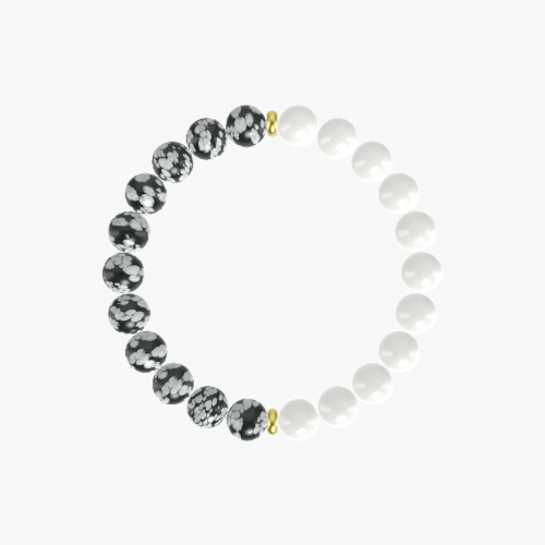 White Jade and Snowflake Obsidian Bracelet