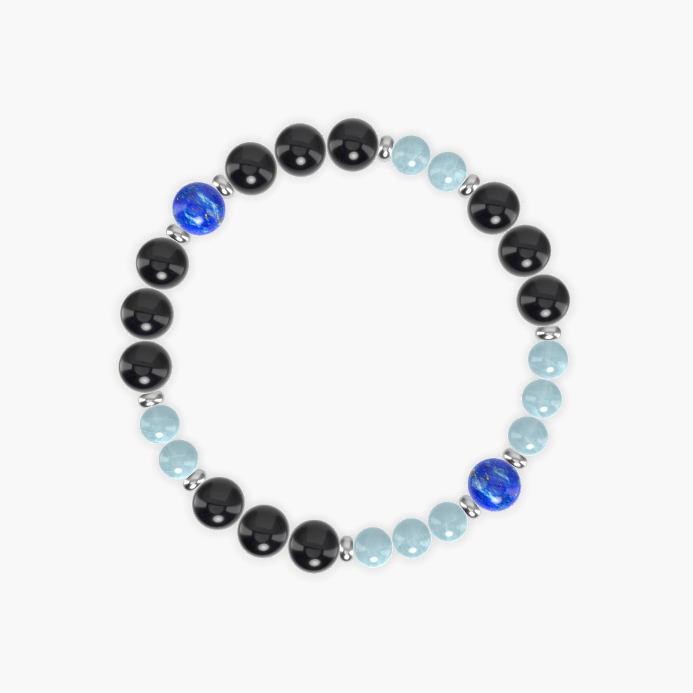 Black Obsidian, Aquamarine and Lapis Lazuli Bracelet