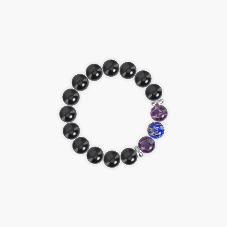 Black Tourmaline, Amethyst and Lapis Lazuli Bracelet