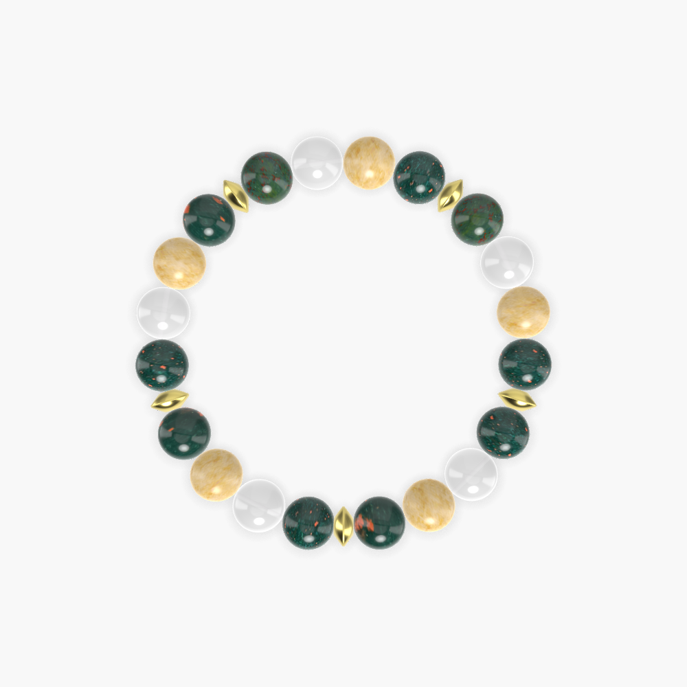 Bloodstone, Yellow Jade and White Jade Bracelet