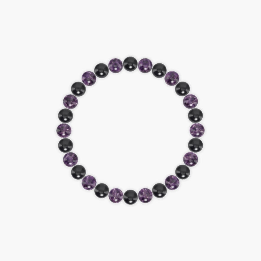 Black Tourmaline and Amethyst Bracelet