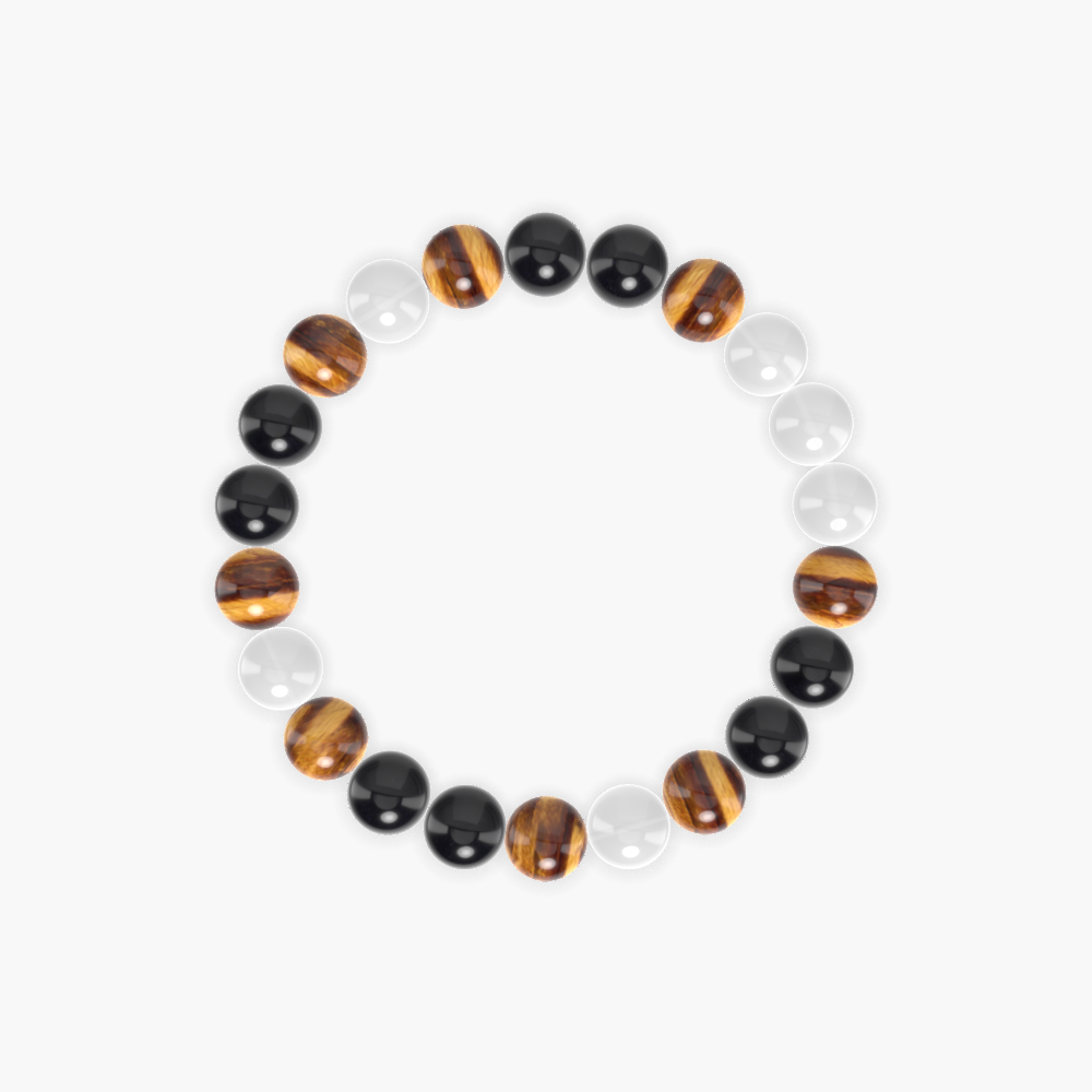 Tiger Eye, Black Obsidian and White Jade Bracelet