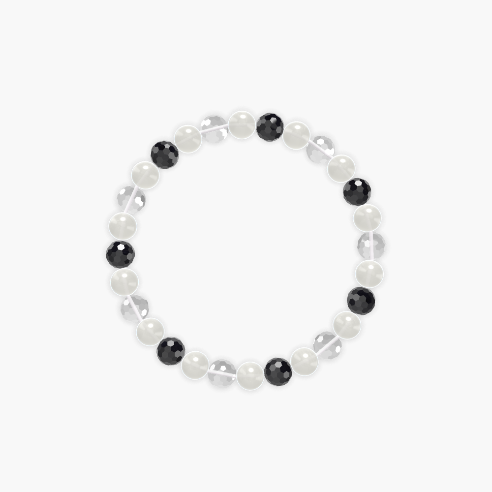 Moonstone, Black Tourmaline and Clear Quartz Bracelet