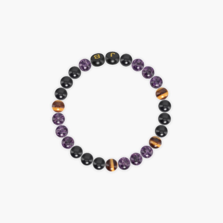 Amethyst, Black Tourmaline and Tiger Eye Bracelet