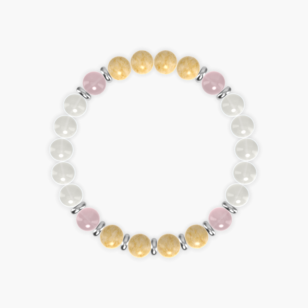 Moonstone, Yellow Jade and Rose Quartz Bracelet