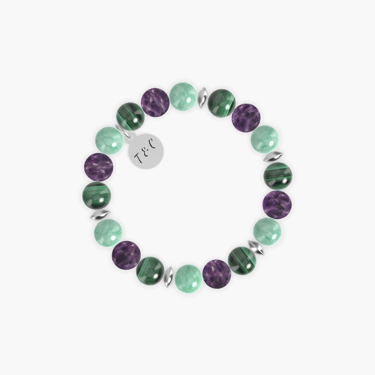 Green Jade, Amethyst and Malachite Bracelet