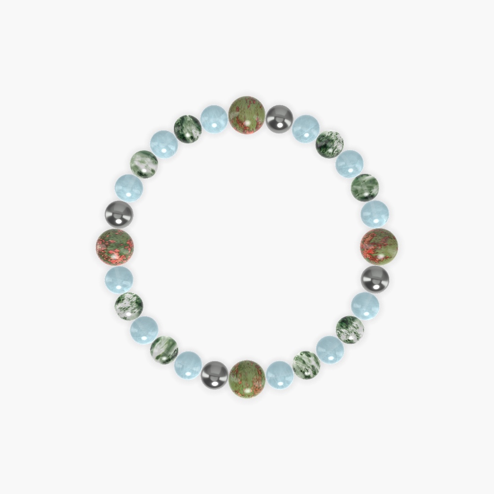 Aquamarine, Moss Agate, Unakite and more Gemstone Bracelet