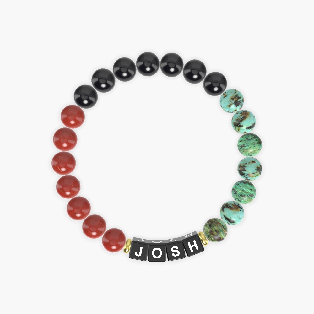 African Turquoise, Black Tourmaline and Red Jasper Bracelet