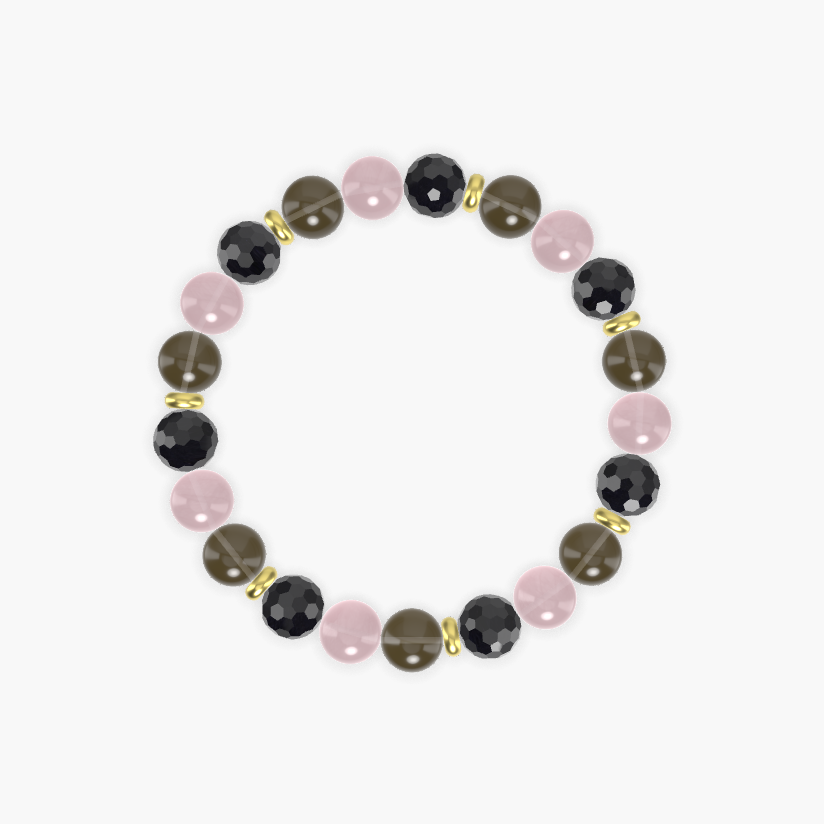 Smoky Quartz, Black Tourmaline and Rose Quartz Bracelet