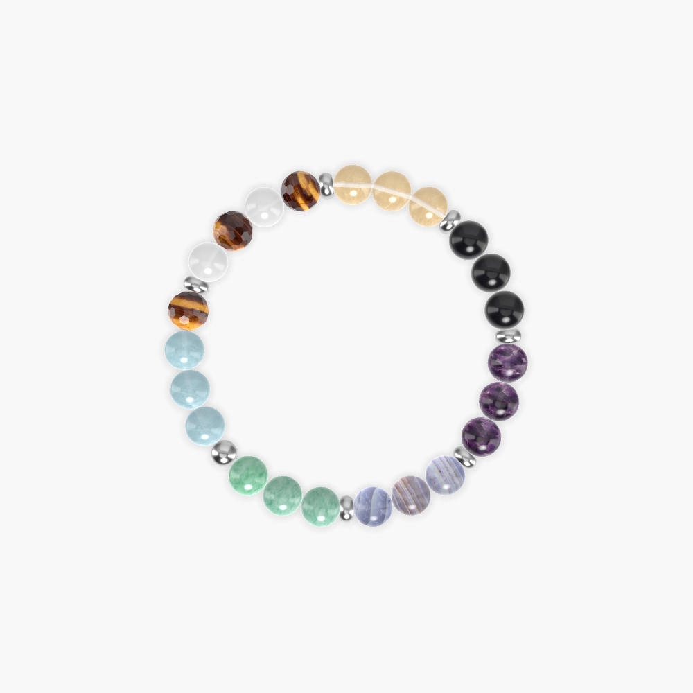 Blue Lace Agate, Amethyst, Black Obsidian and more Gemstone Bracelet