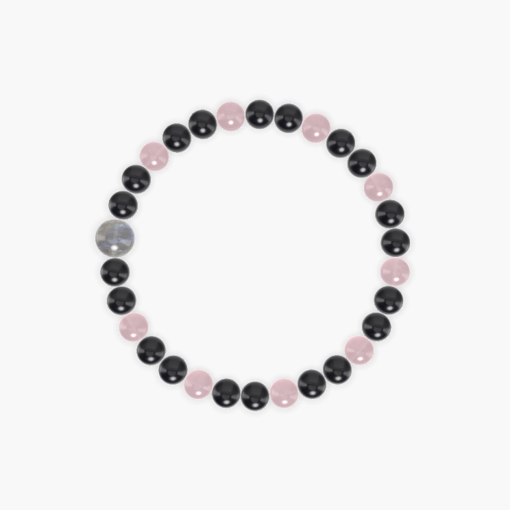Black Obsidian, Rose Quartz and Labradorite Bracelet