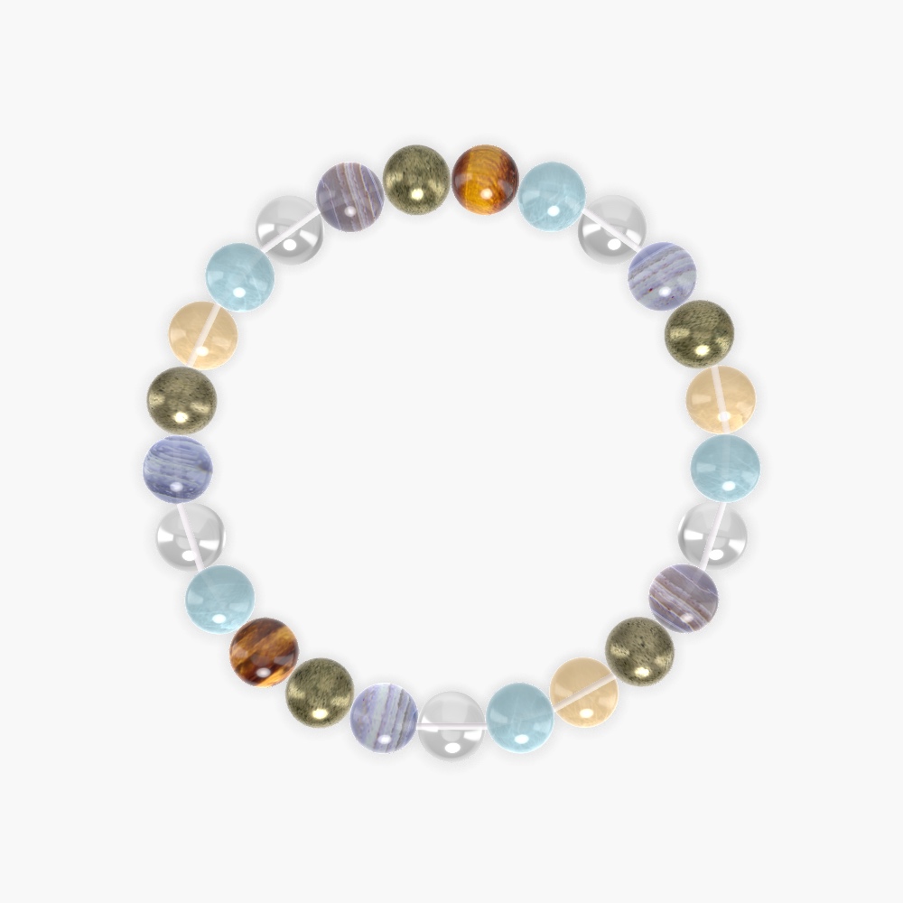 Clear Quartz, Aquamarine, Pyrite and more Gemstone Bracelet