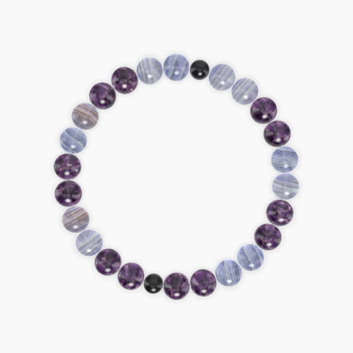 Amethyst, Blue Lace Agate and Black Obsidian Bracelet
