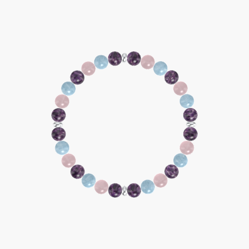 Amethyst, Aquamarine, and Rose Quartz Gemstone Bead Bracelet