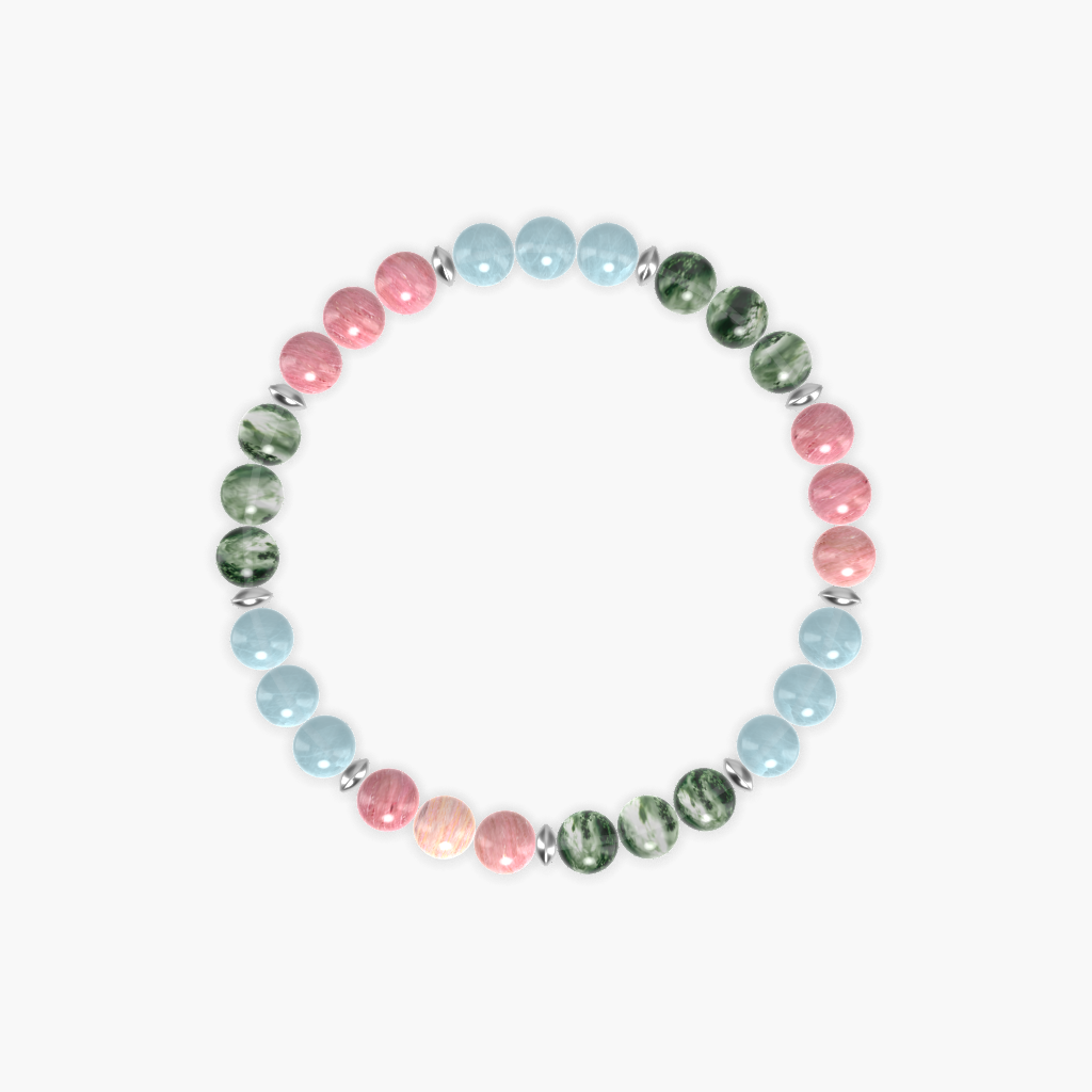 Moss Agate, Aquamarine and Rhodonite Bracelet