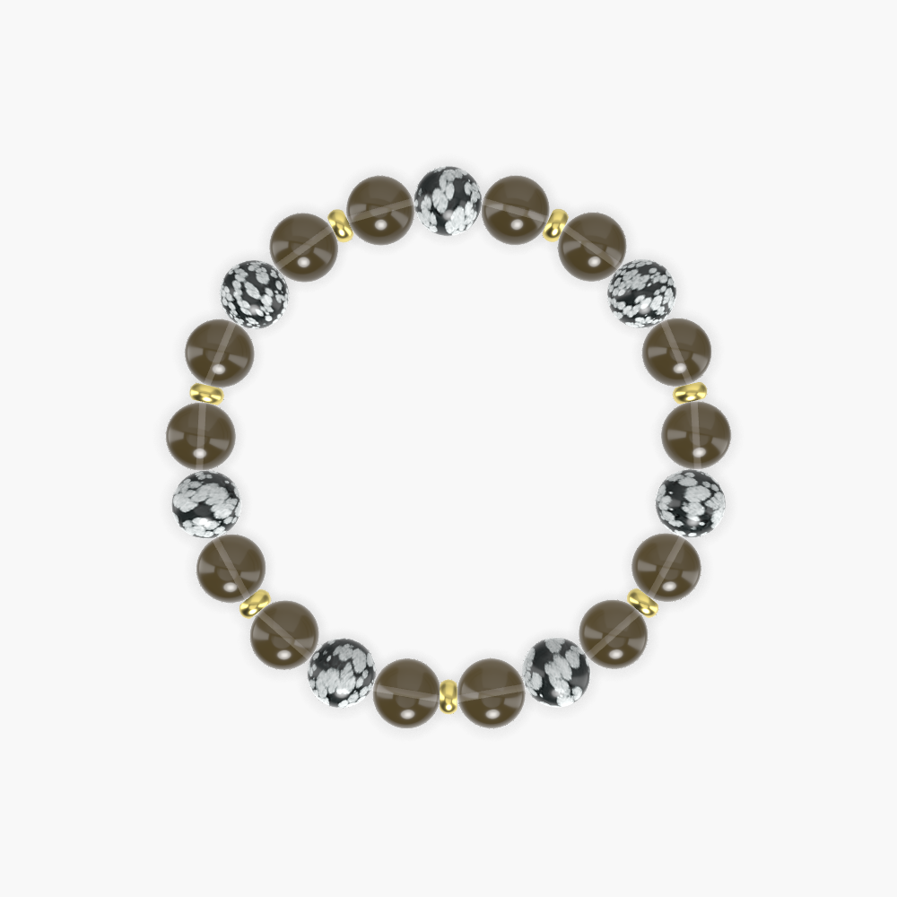 Smoky Quartz and Snowflake Obsidian Bracelet