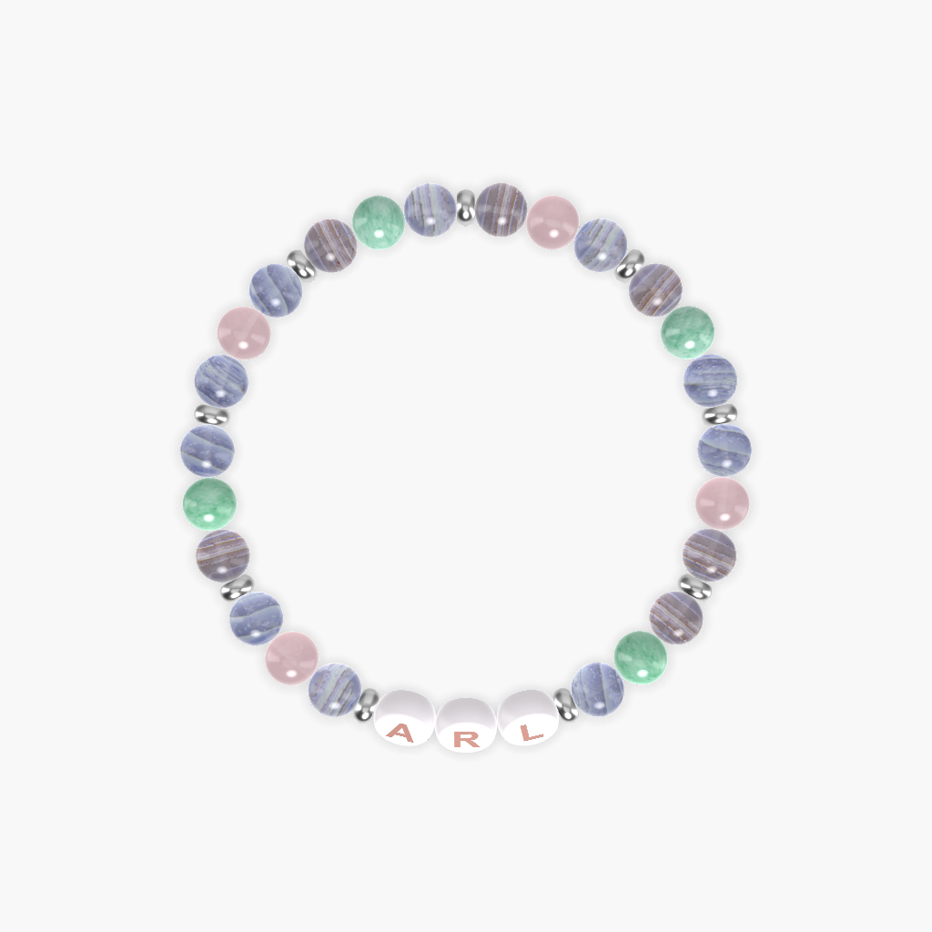 Blue Lace Agate, Green Jade, and Rose Quartz Gemstone Bracelet