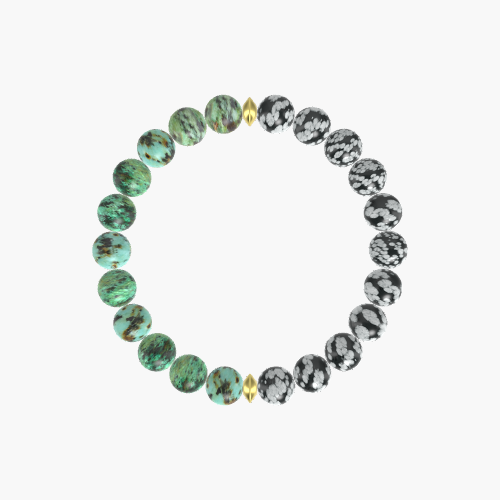 Snowflake Obsidian and African Turquoise Bracelet