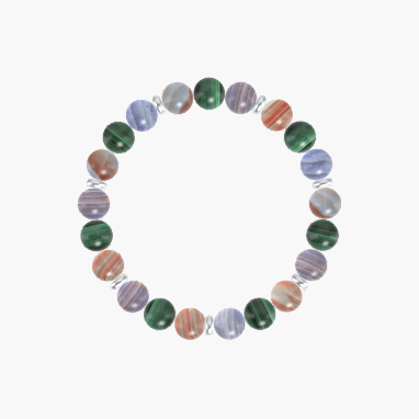 Blue Lace Agate, Malachite, and Sardonyx Gemstone Bead Bracelet