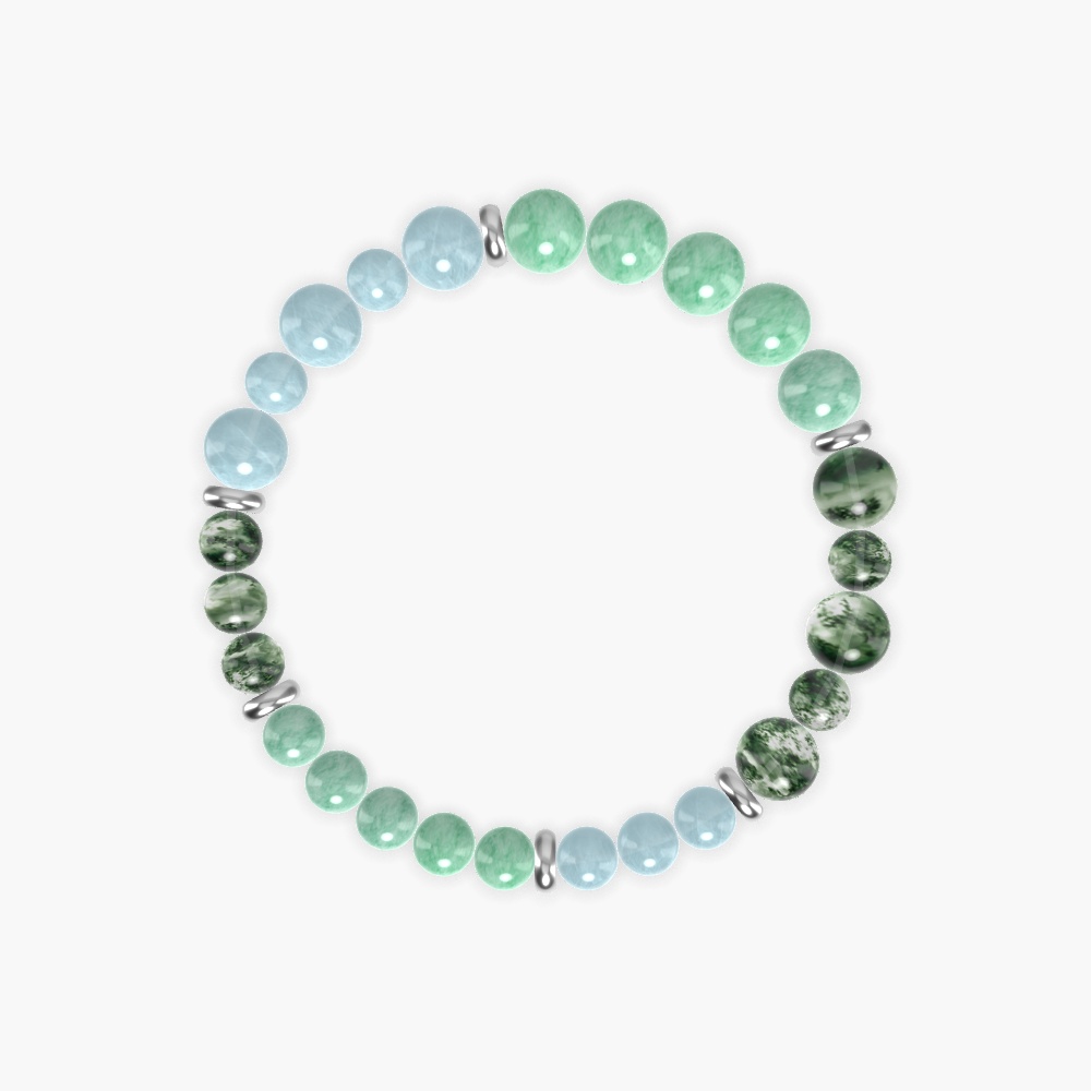Green Jade, Aquamarine and Moss Agate Bracelet
