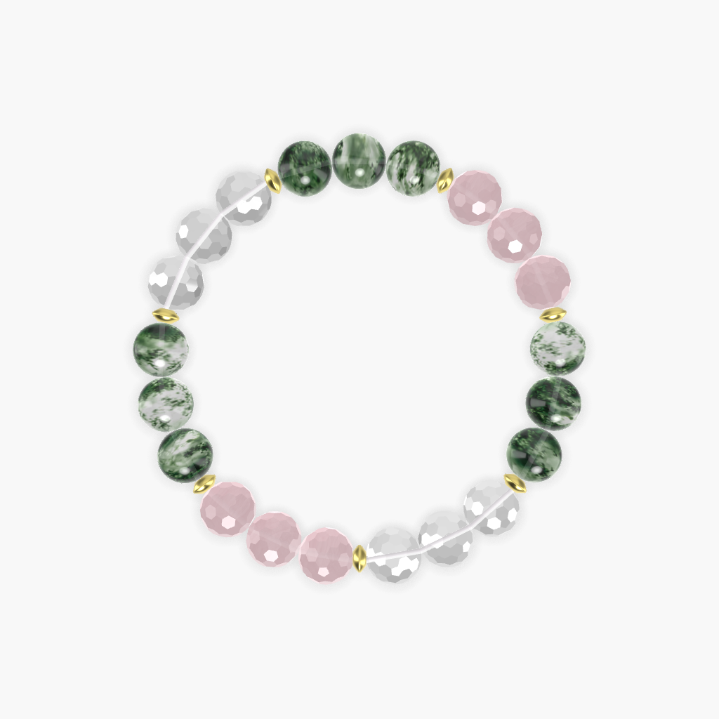 Moss Agate, Clear Quartz and Rose Quartz Bracelet