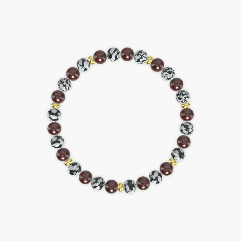 Snowflake Obsidian and Garnet Bracelet
