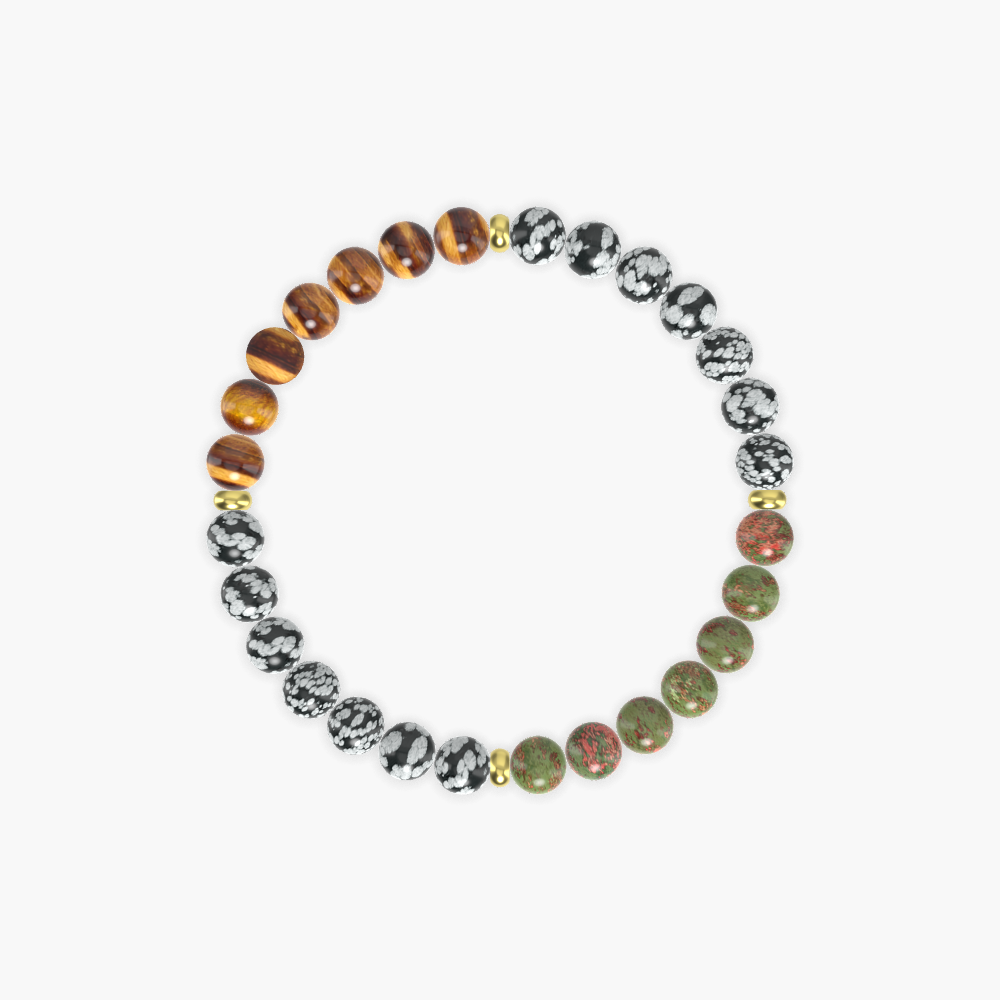 Snowflake Obsidian, Unakite and Tiger Eye Bracelet