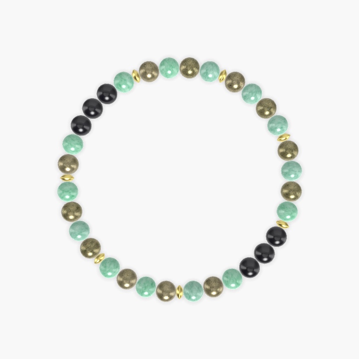 Green Jade, Pyrite and Black Tourmaline Bracelet