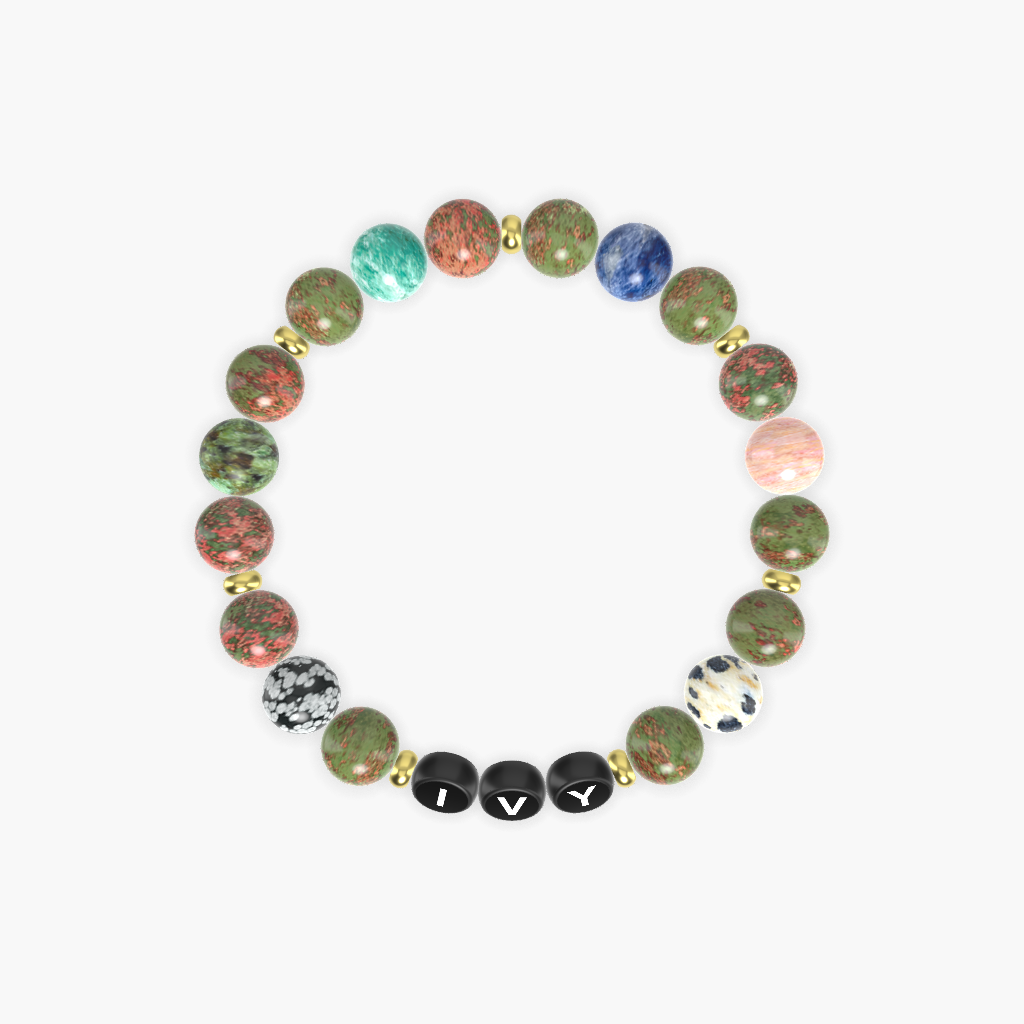 Unakite, Dalmatian Jasper, Rhodonite and more Gemstone Bracelet