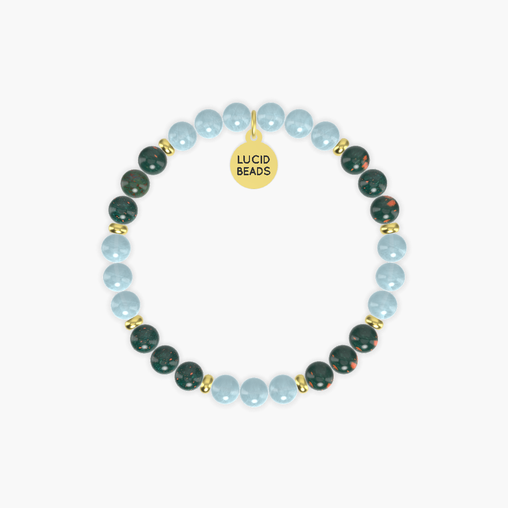 March Birthstone - Aquamarine and Bloodstone Bracelet