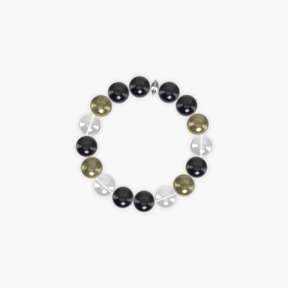 Black Obsidian, Clear Quartz and Pyrite Bracelet