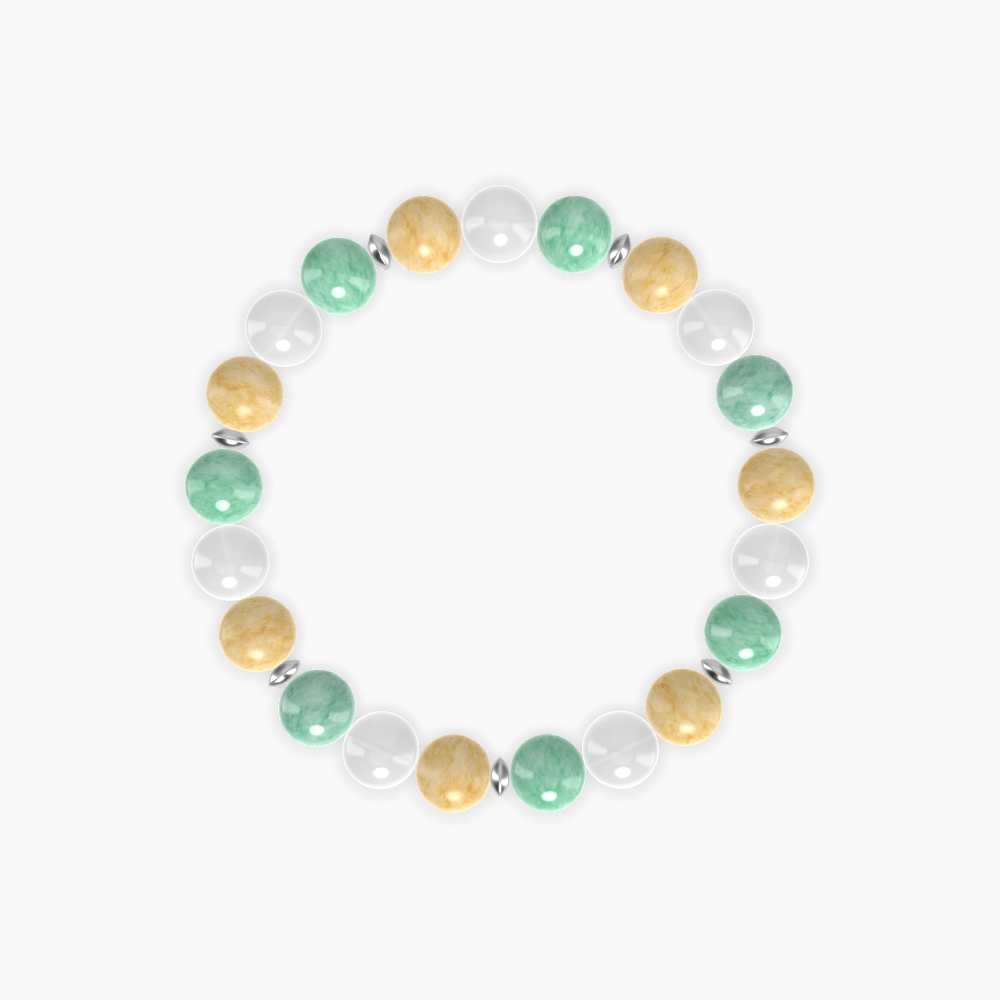Green Jade, White Jade, and Yellow Jade Gemstone Bead Bracelet