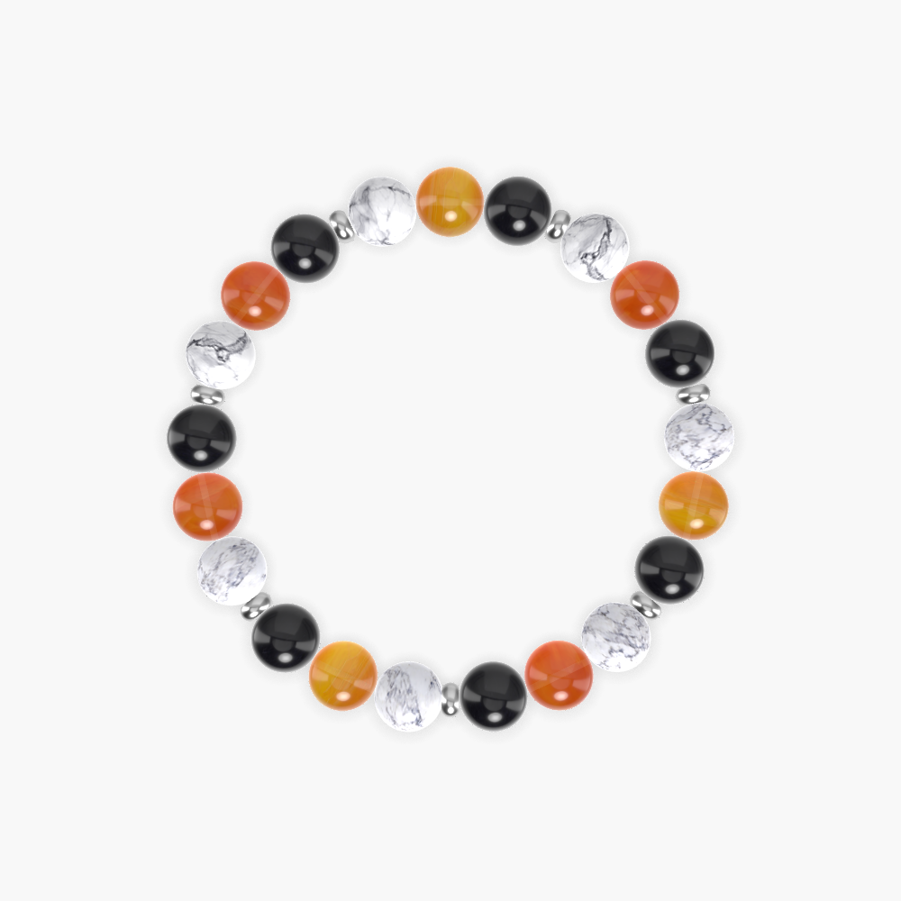Black Obsidian, Carnelian and Howlite Bracelet