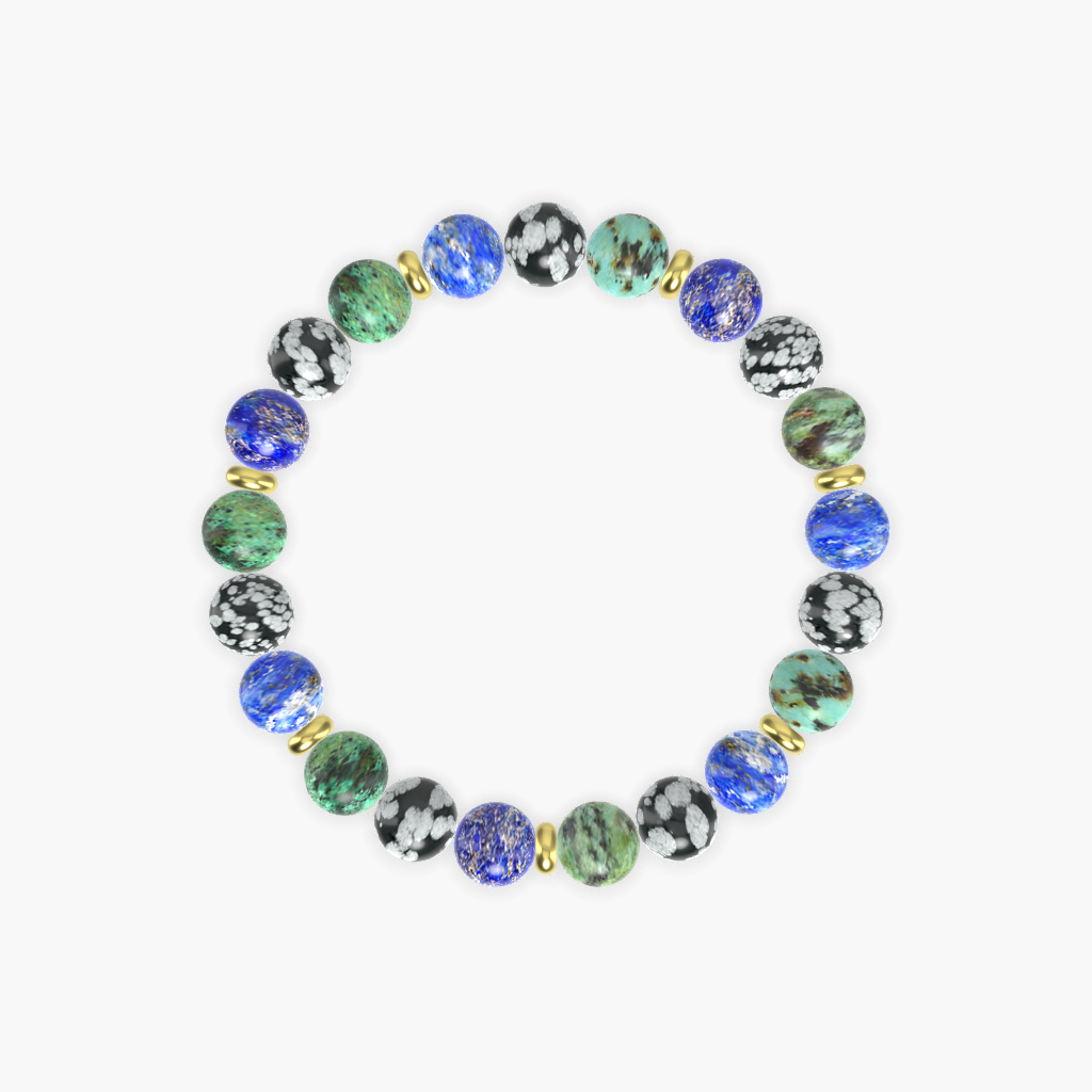 African Turquoise, Snowflake Obsidian and Lapis Lazuli Bracelet