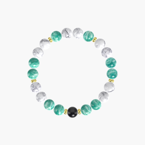 Amazonite, Howlite and Black Obsidian Bracelet