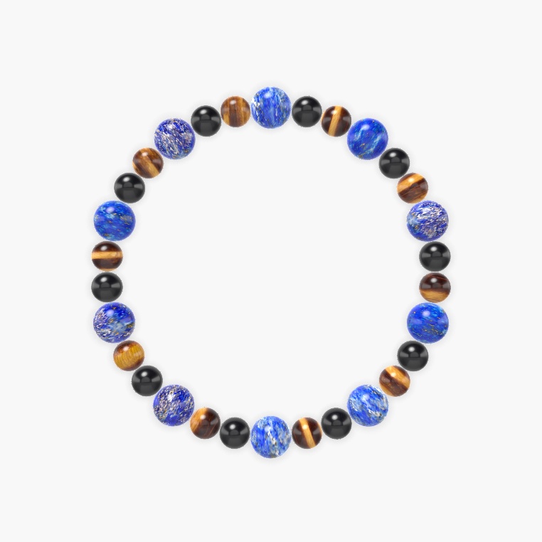 Tiger Eye, Black Tourmaline and Lapis Lazuli Bracelet