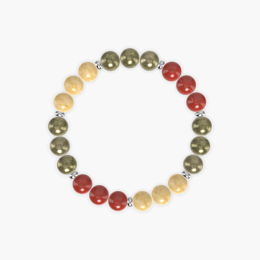 Pyrite, Yellow Jade and Red Jasper Bracelet