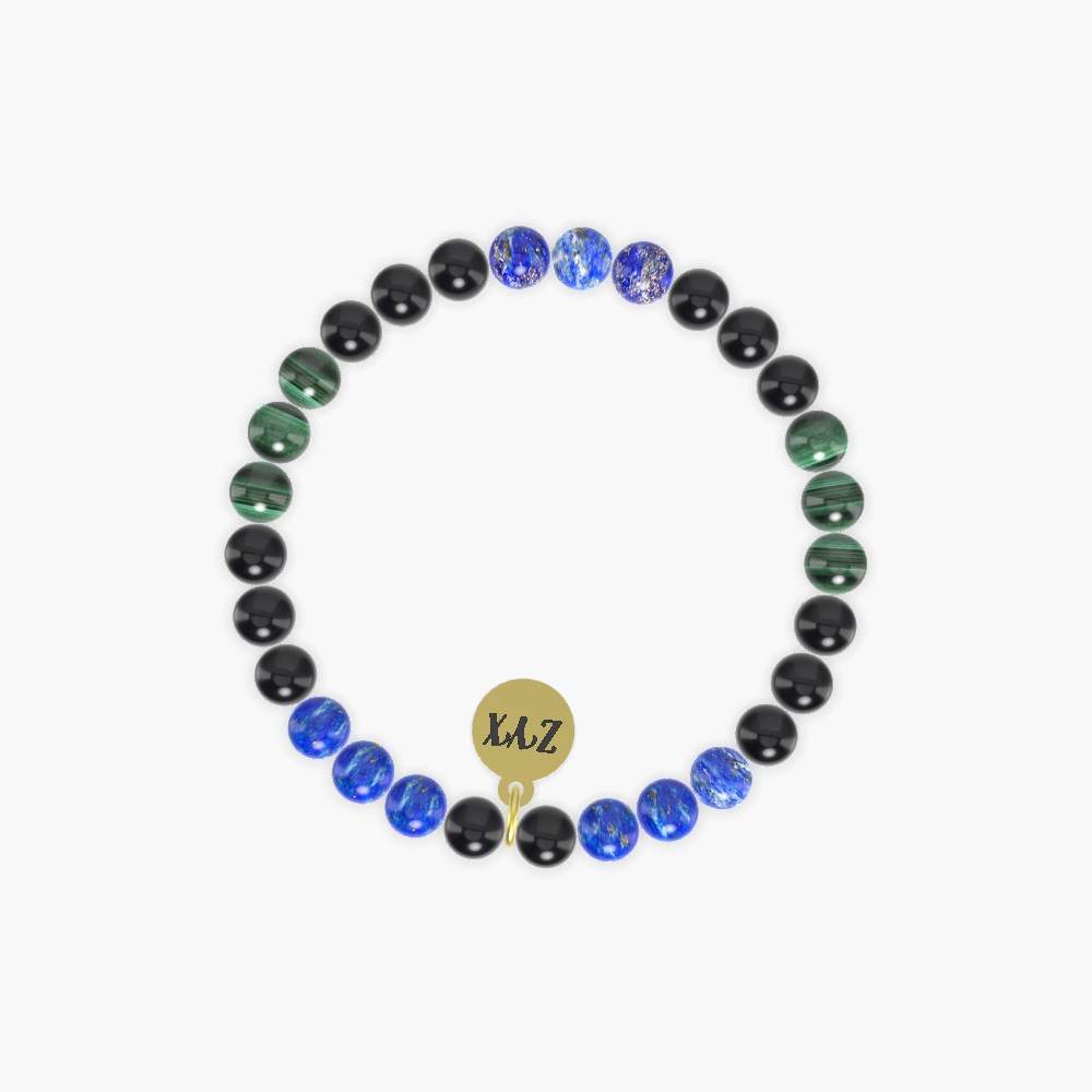 Black Obsidian, Lapis Lazuli and Malachite Bracelet