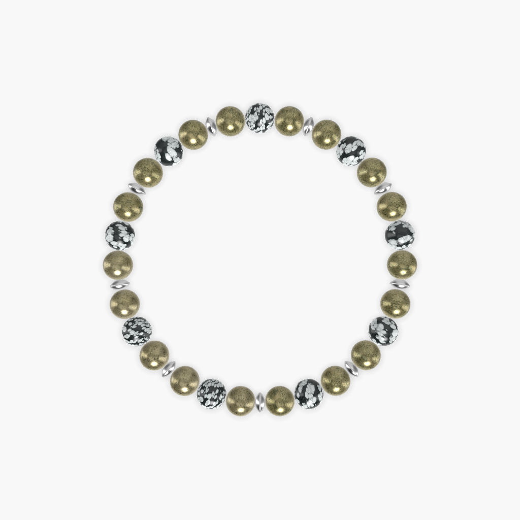 Pyrite and Snowflake Obsidian Bracelet
