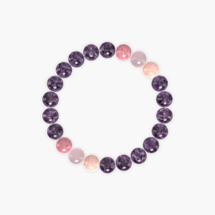 Amethyst, Rhodonite and Rose Quartz Bracelet